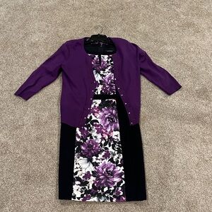 White House Black Market Purple Floral Dress and Sweater